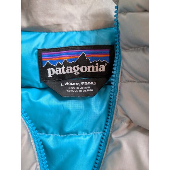Patagonia women size L Puffer Vest Light Gray Quilted Goose Down fill Full Zip - Picture 5 of 9